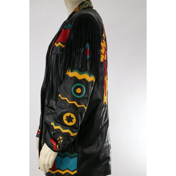 Vintage Gerunimu Leather Fringe Native American Indian Chief Blazer Jacket L - Picture 11 of 16